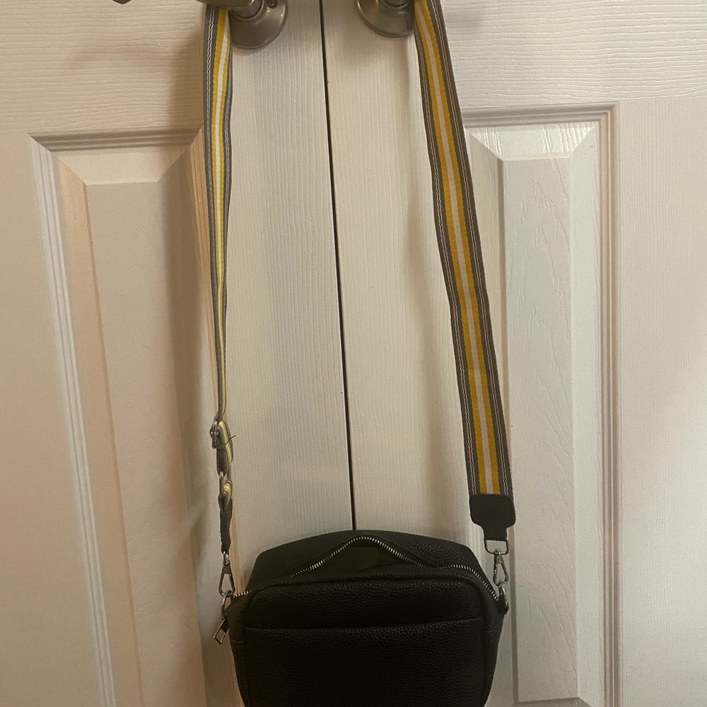 Black Crossbody Bag with Yellow Strap